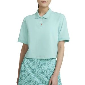 Women Nike Golf Boxy Short Sleeve Crop Top L Polo Shirt Light Dew/Light Dew NWT